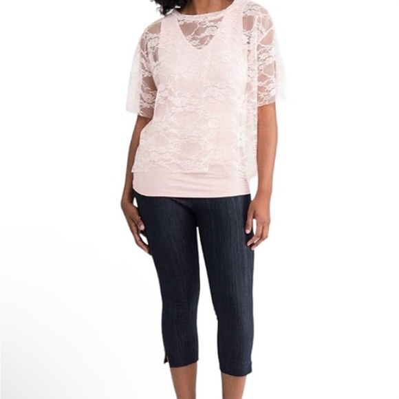 NEW Agnes & Dora Light Pink Rosey Light Lace Mesh Stretch Comfy T-Shirt XL 16 18 - Picture 3 of 6